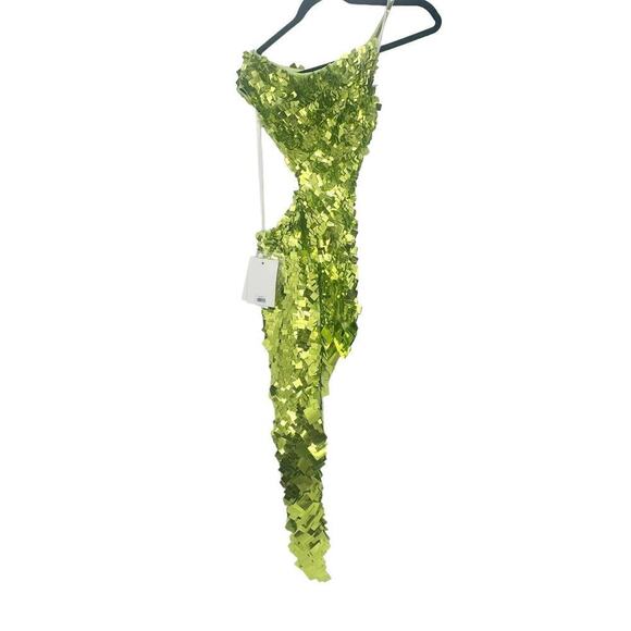 Mac Duggal One Shoulder Asymmetrical Sequined Cut-Out Dress Apple Green SZ 2 NWT - Picture 6 of 12